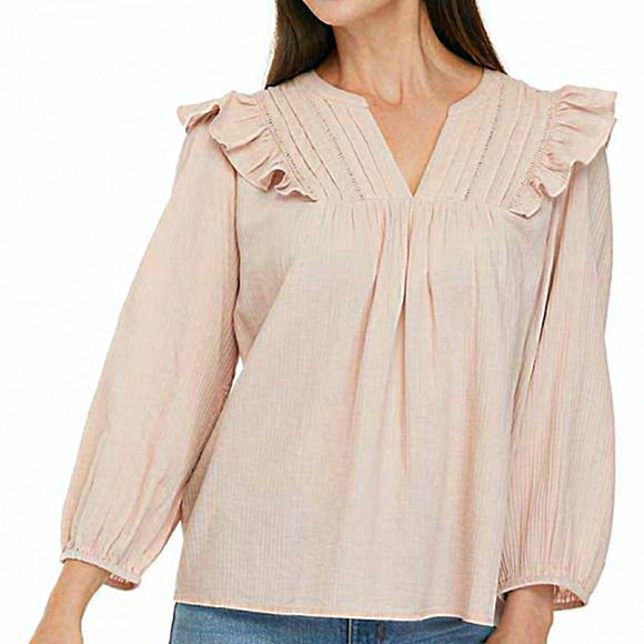 Wonderly Flounce Ruffle Sleeve Loose Fit Blouse Cotton‎ Pink Blush XL - Picture 1 of 5